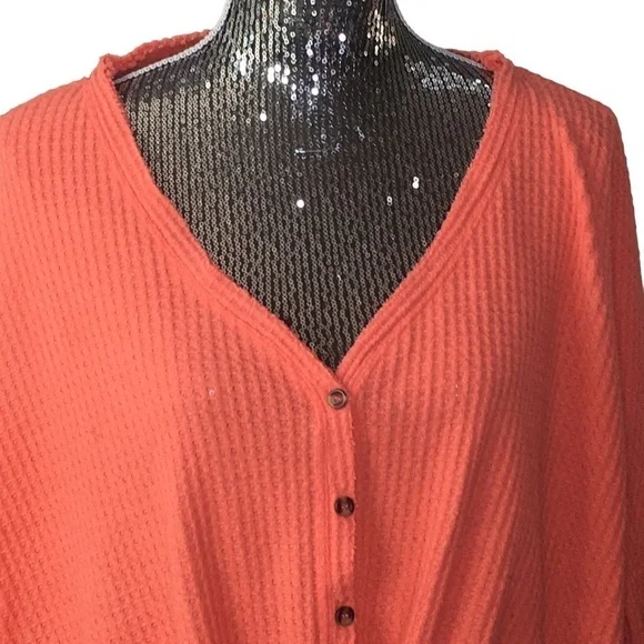 Urban Outfitters Orange Waffle Knit Jojo Thermal Long Sleeve Top Medium - Picture 3 of 9